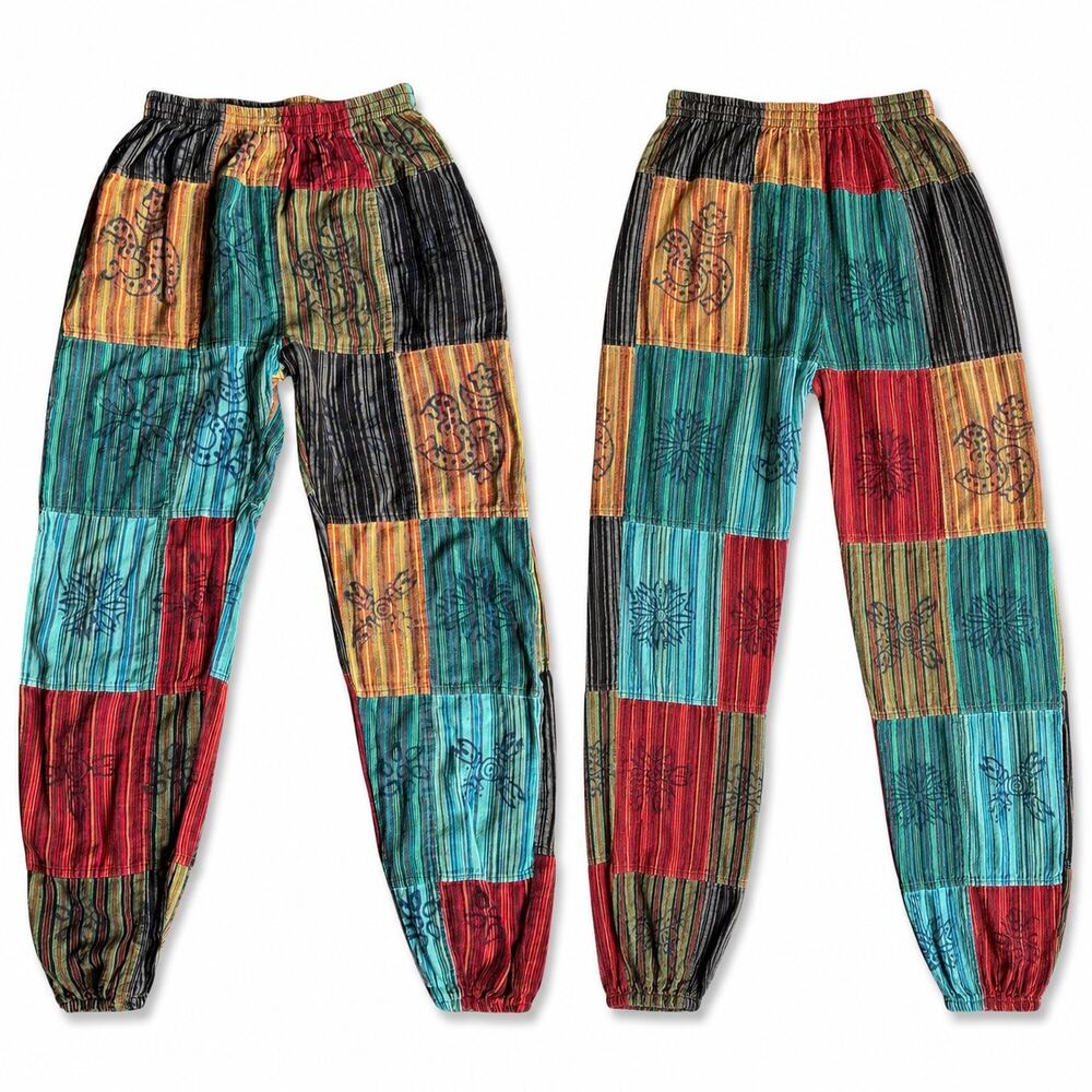 Handmade in Nepal Multicolor Dye Patchwork Hippie Pants 100% Cotton Boho Size Sm